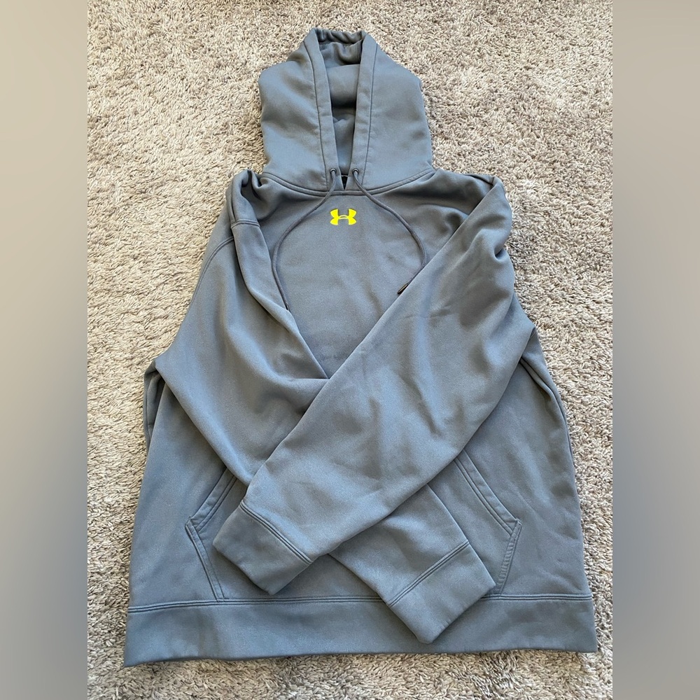 Under Armour Grey Men's Athletic Hoodie - Neon Yellow Centered Logo - Size Large